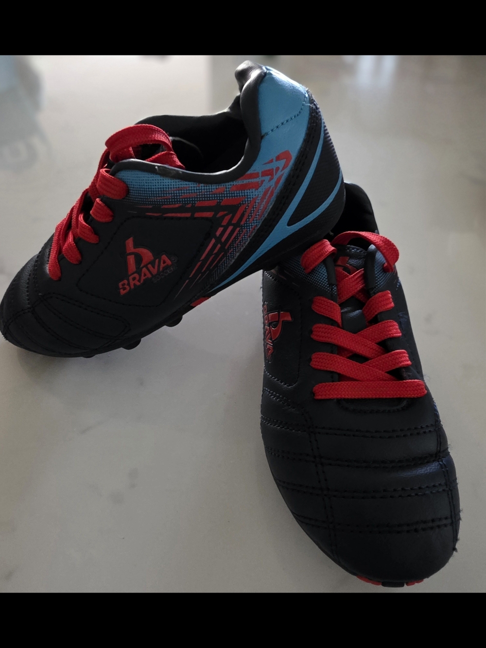 Brava Kids Navy & Blue Soccer Sneakers with Red Laces